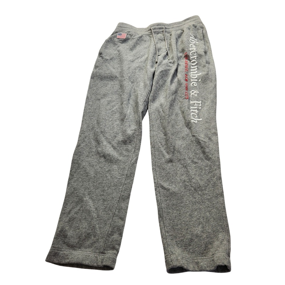 Abercrombie‎ Fitch Womens Sweatpants Gray Soft Fleece Joggers Sz Medium USA Flag